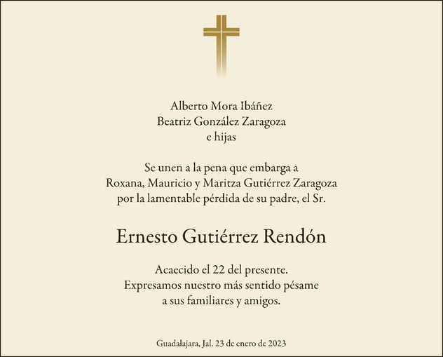 Ernesto Guti Rrez Rend N Obituario Esquela