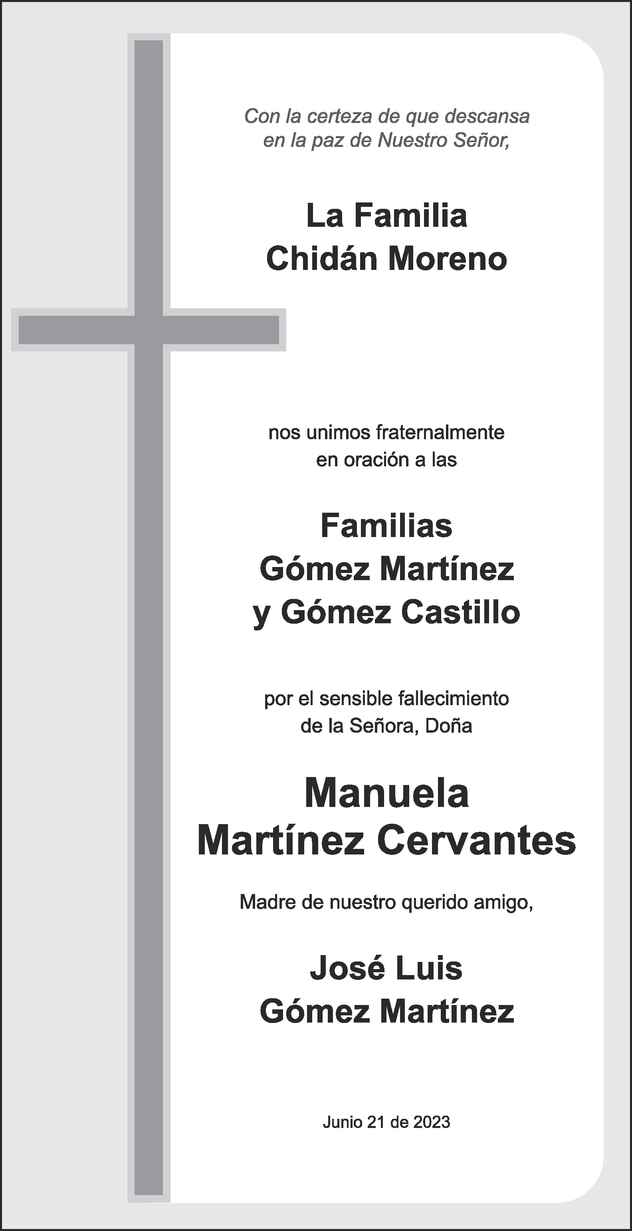 Manuela Mart Nez Cervantes Obituario Esquela