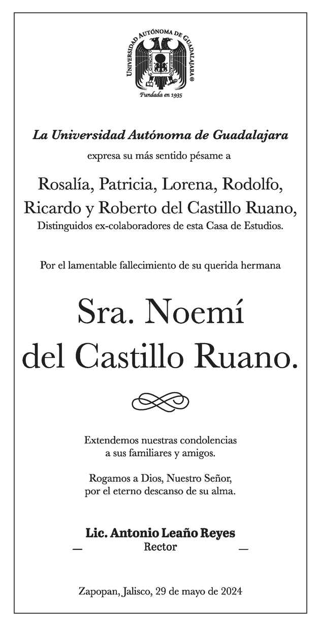 Noemí Del Castillo Ruano Obituario Esquela