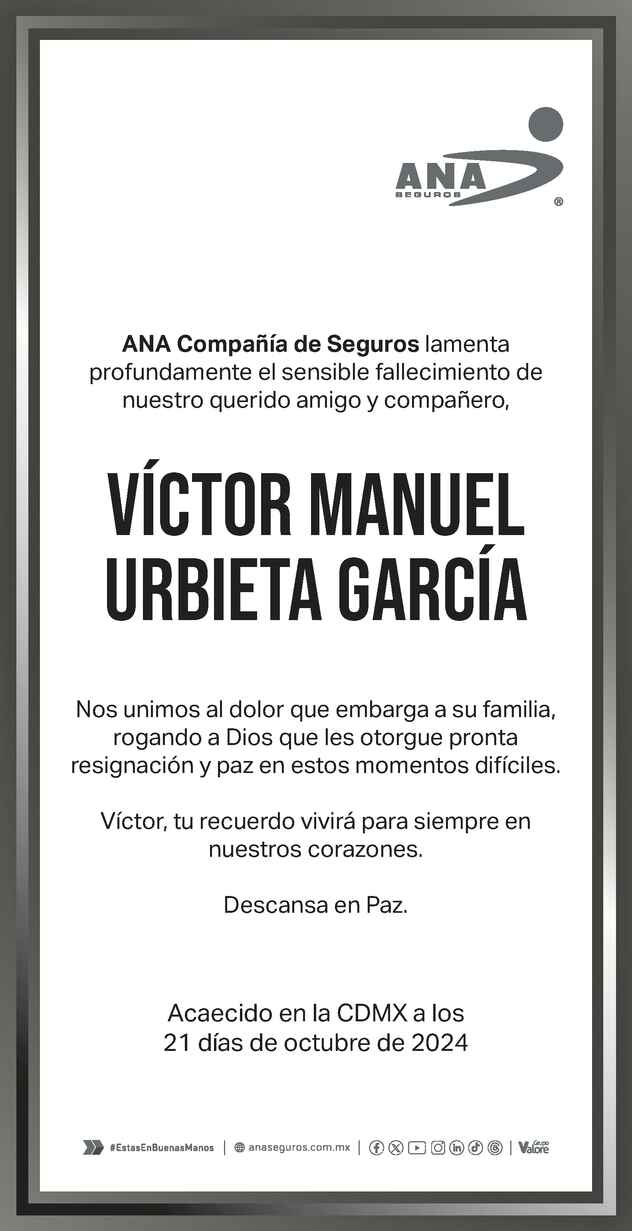 Víctor Manuel Urbieta García Obituario Esquela